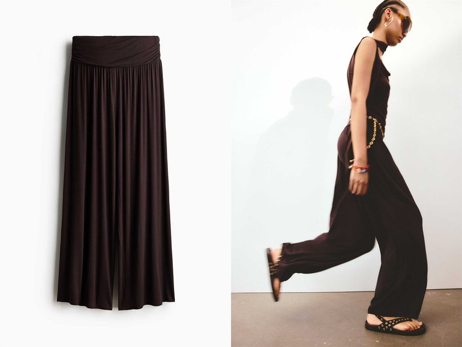 Spodnie z wiskozy XS nowa kolekcja brązowe marszczone PROMOCJA DIVIDED