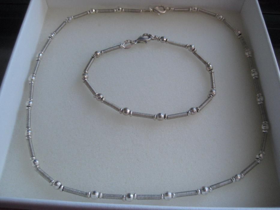 Fio e pulseira, conjunto em prata contrastada(NOVO)
