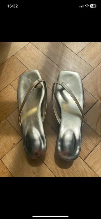 Nowe złote sandałki klapki japonki niski obcas wesele lato 36/37