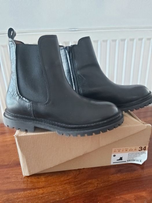 ZARA*skórzane czarne klasyczne botki sztyblety r.34