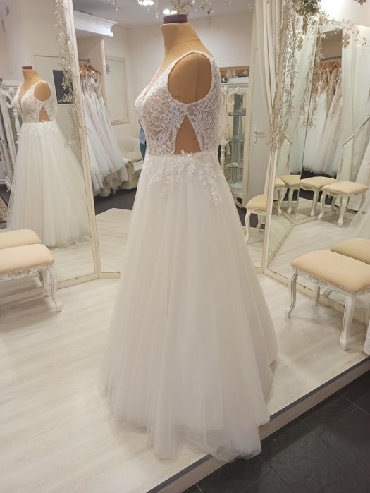 Suknia ślubna 44 46 48 ivory beż brokatowa NOWA plus size