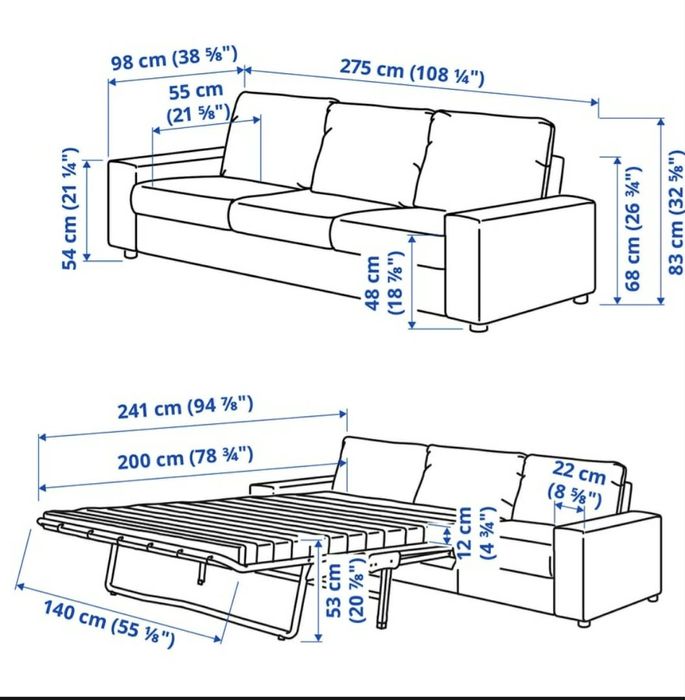 Ikea, Sofa VIMLE 3-osobowa, rozkładana z funkcją spania
