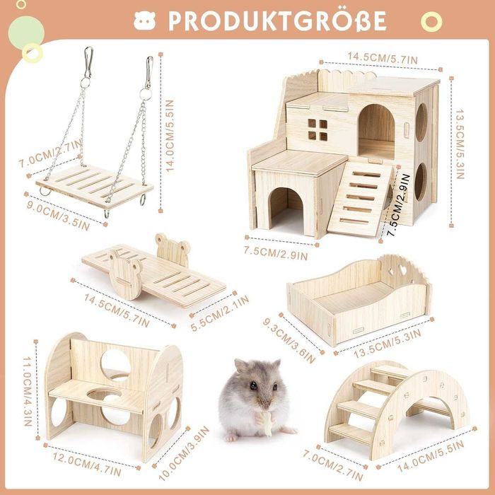 Akcesoria Dla Chomika Zestaw 6szt Wyposażenie Do Klatki Gryzoni