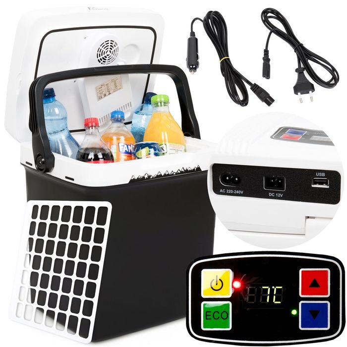 lodówka turystyczna 30l samochod. 12/240v agregat fun. grzania usb lcd