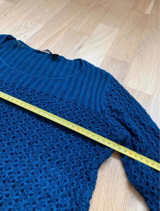 Boho marine Ażurowy sweter 100% bawełna granatowy Esmara XS 34 36 38 S/M lekki
