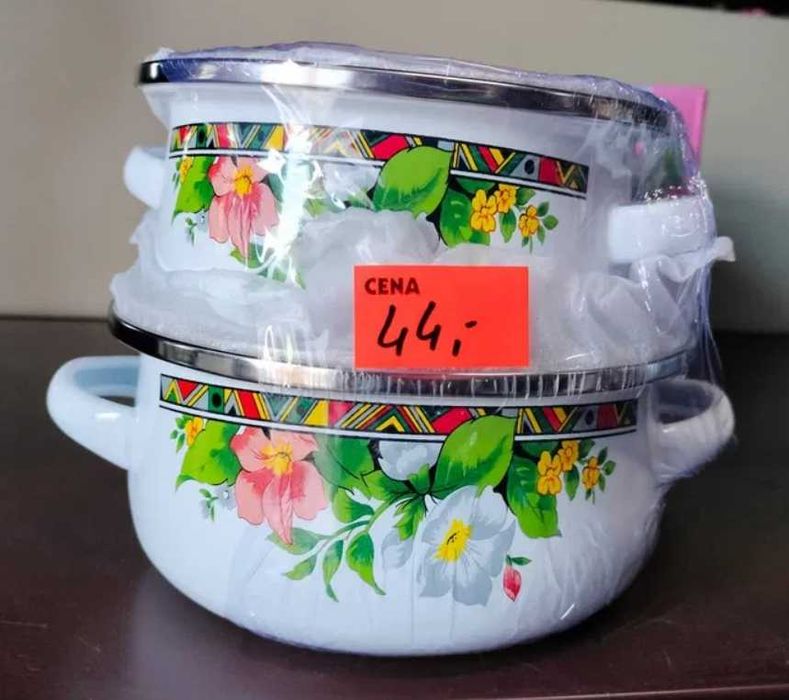 GARNKI EMALIOWANE zestaw 3 sztuki garnek emaliowany śr 12 14 16cm