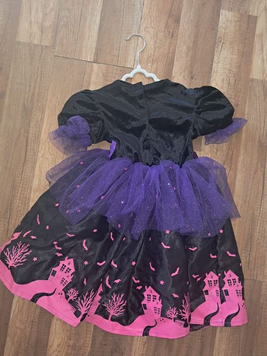 Czarownica 98 przebranie bal 3 halloween sukienka tiul czarna różowa
