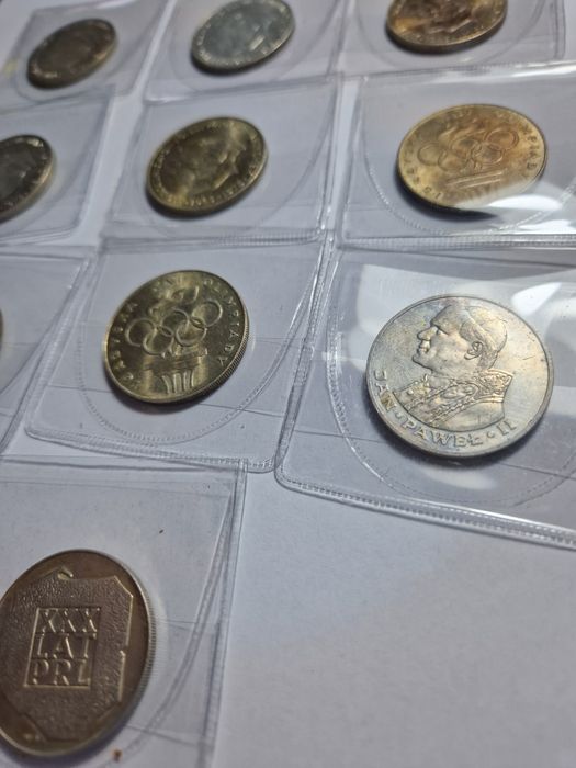 Monety PRL Srebro XXX PRL Mapka Papież Olumpiada Zestaw 10 Sztuk