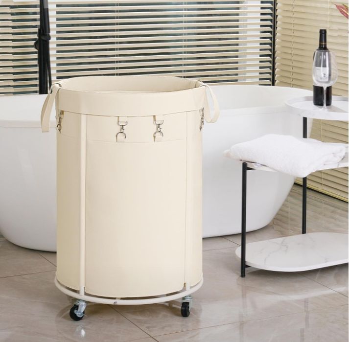 Кошик для білизни Songmics на колесах 150л кремово-білий