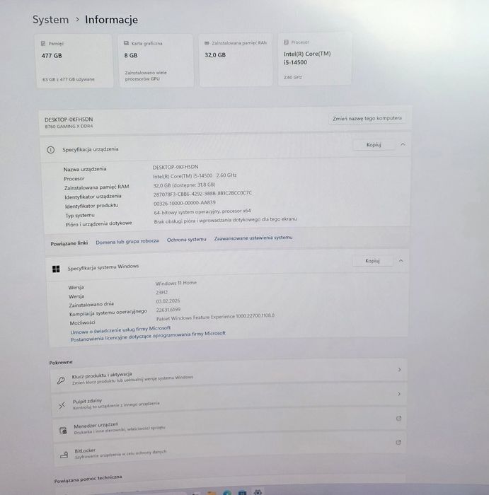 Caly ześtaw,r5,RTX,SSD m.2, ddr4 16gb