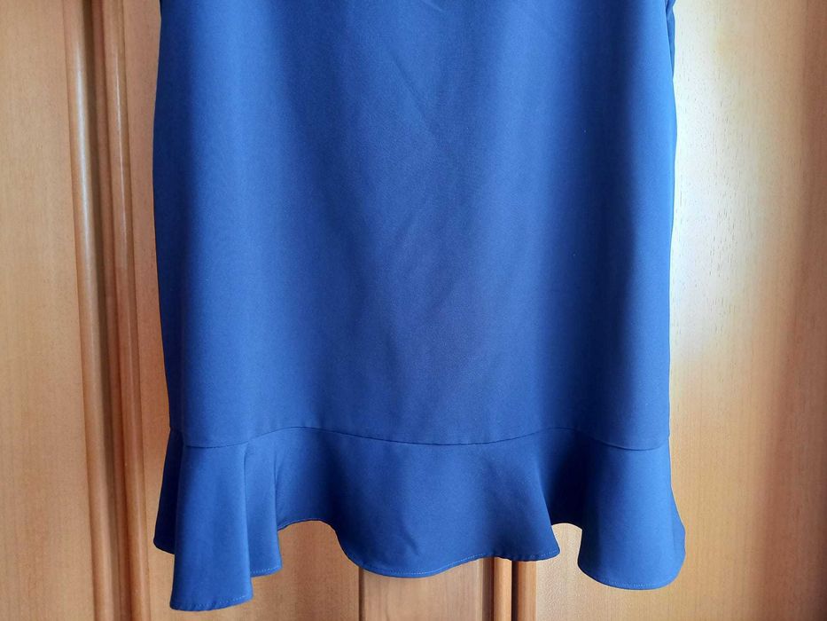 (NOVO, PORTES GRÁTIS) ZARA: Vestido Azul-Marinho Com Folhos