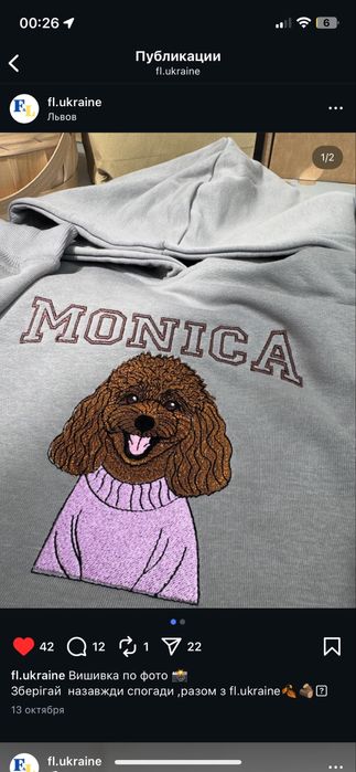 Машинна вишивка на худі футболках світшотах поло вишивка тварин людей