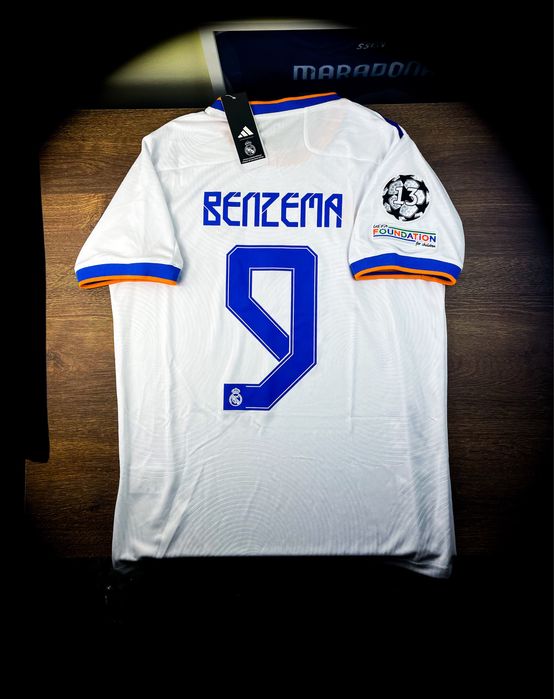 (S) KARIM BENZEMA 9 REAL MADRYT 2021/2022 LIGA MISTRZÓW JERSEY Nowa Biała Sportowa Koszulka Piłkarska T-shirt | CHAMPIONS LEAGUE UEFA
