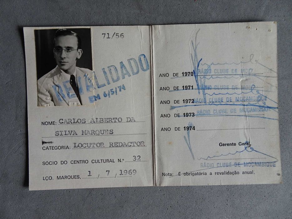 Raro Bilhete de Identidade Rádio Clube de Moçambique
