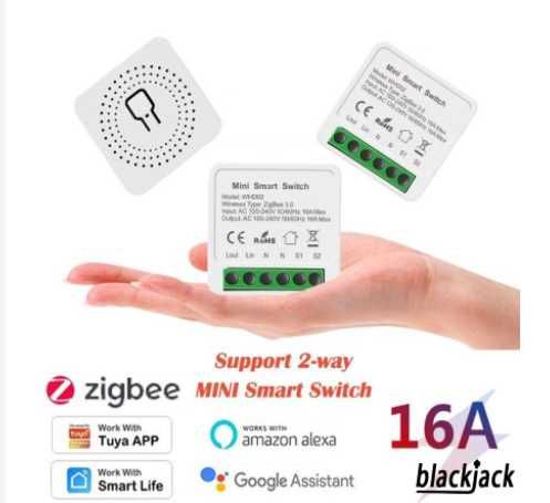 Conjunto de 2 módulos mini de interruptor Zigbee Tuya 2 vias 16A