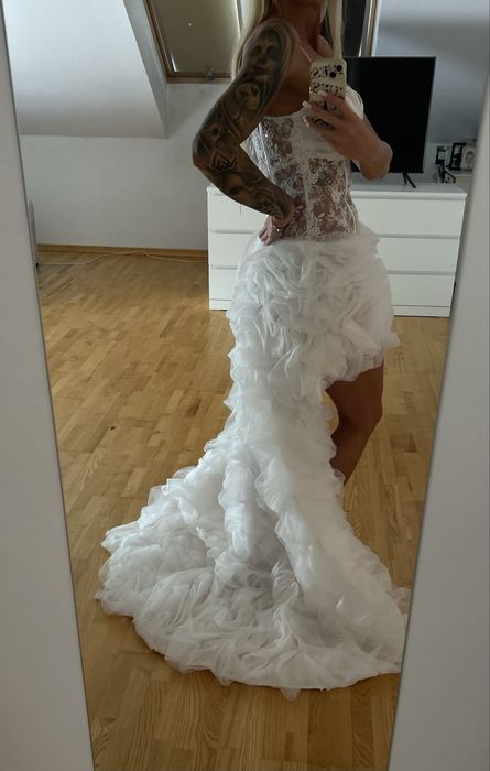 Oryginalna przepiekna suknia ślubna unikat rozmiar M organza jedwabna