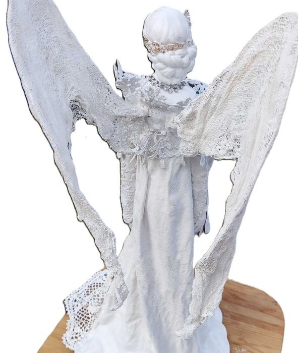 Piękny biały anioł,,figurka rzemiosło handmade powertex 47cm,prezent