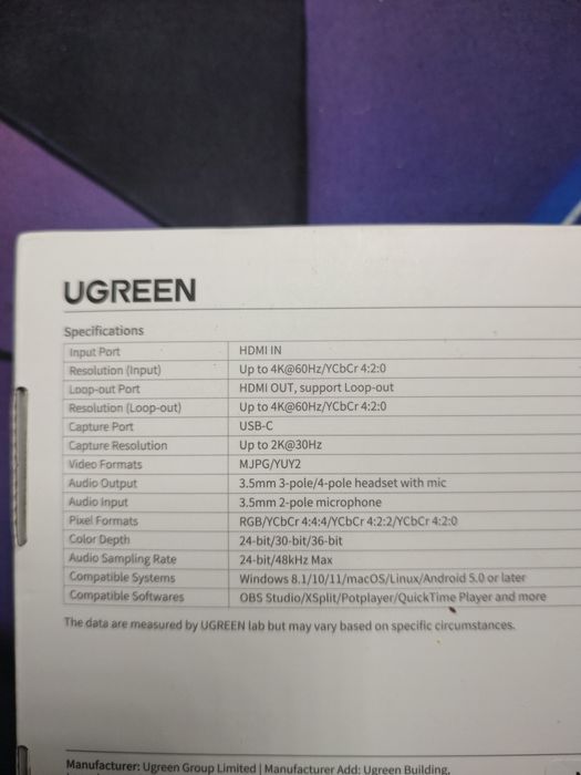 Карта захоплення 4K UGREEN HDMI Full HD 1080P 60hz PS4/PS5/Xbox/PC/Mac