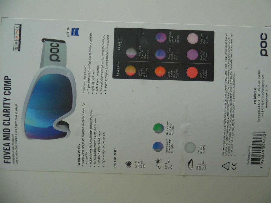 Gogle narciarskie POC Fovea Mid Clarity Comp Białe soczewki S2 i S1