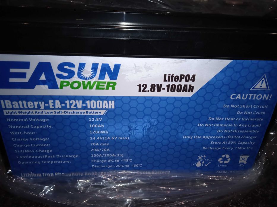 АКБ LiFePO4 EASUN 12.8V 100Ah 1280Wh для инвертора, ИБП, дома