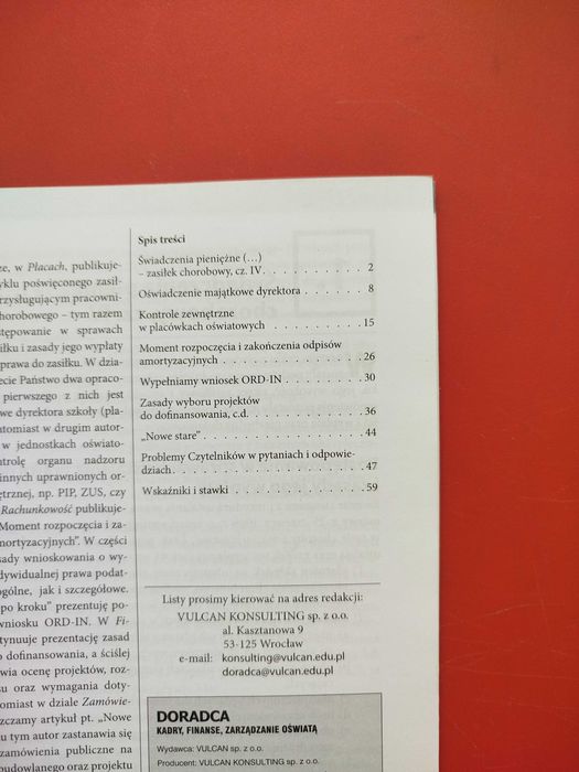 Doradca. Kadry, finanse, zarządzanie oświatą, Vulcan, kwiecień 2017