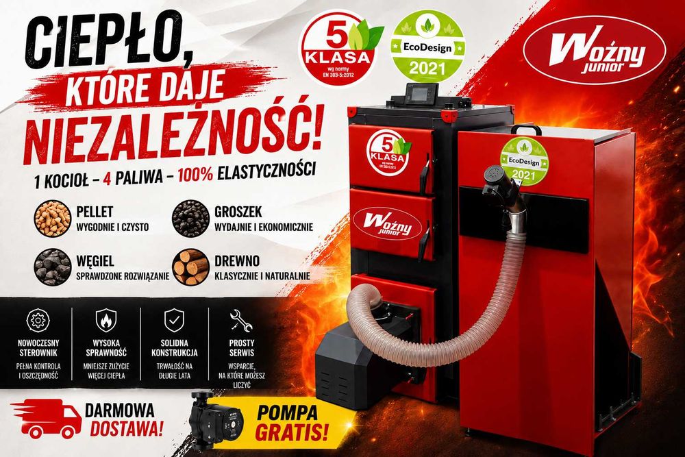Kocioł piec c.o. pellet do 220m2 5 klasa ecodesign dostawa 0zł pompa gratis