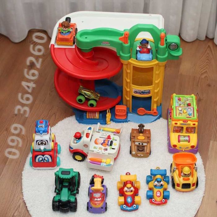 Пакет лот машинок с треком Fisher Price, ELC, Huile Toys