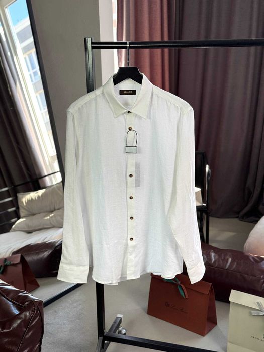 Льняная рубашка Moorer рубашка в полоску натуральный лен сорочка p053