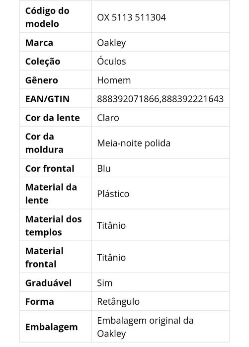 Òculos Orklay modelo (OX5113511304) sem graduação estado ( novo)