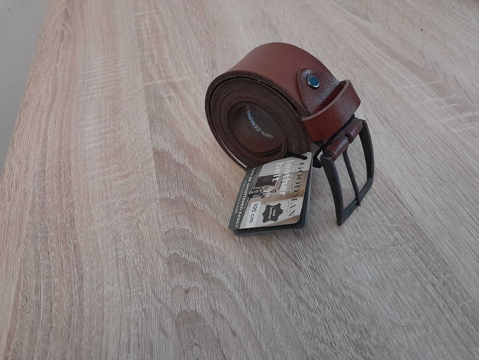 Nowy solidny męski pasek/Naturalna skóra/jasno brązowy/105 cm/regul.