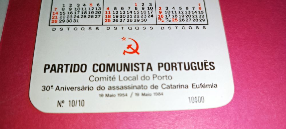 Raros e antigos calendários de bolso do partido comunista português