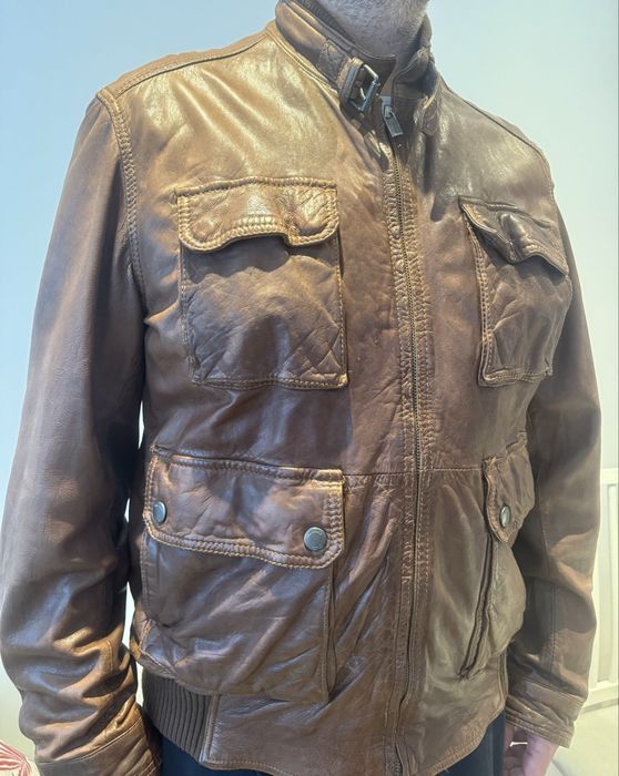 Blusão castanho de cabedal Massimo Dutti