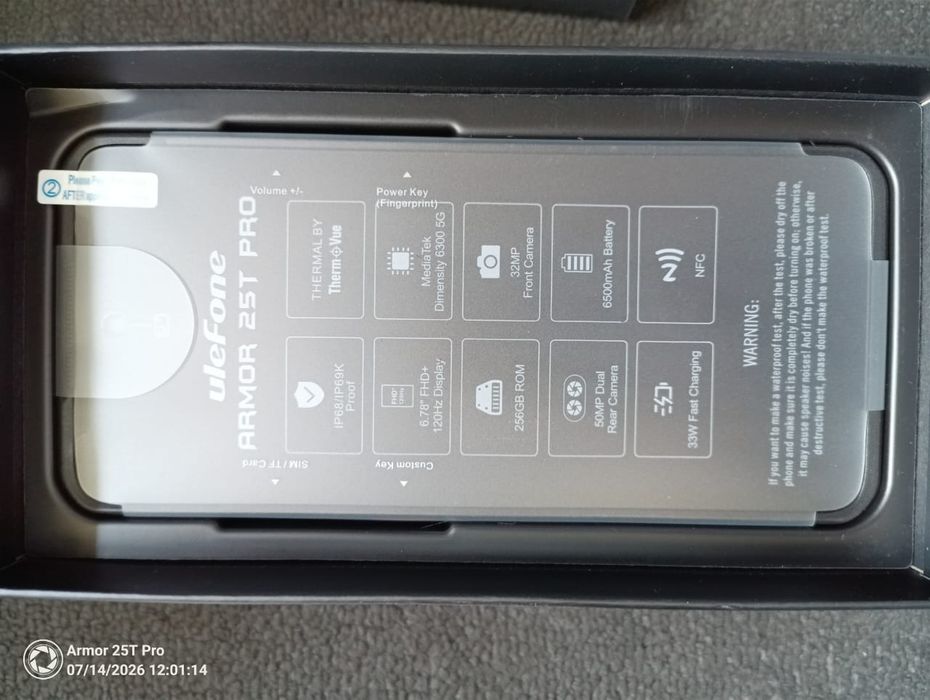 Ulefone Armor 25T Pro.
Візуальні збіги
Про це зображення
Огляд від ШІ



+13
На зображенні показано коробку смартфона Ulefone Armor 25T Pro