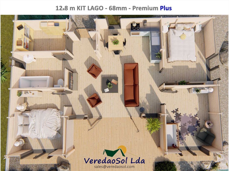 KIT Casa Madeira LAGO T4 - Takoma 12x8m - Coberta 115m² - Terraço 21m²