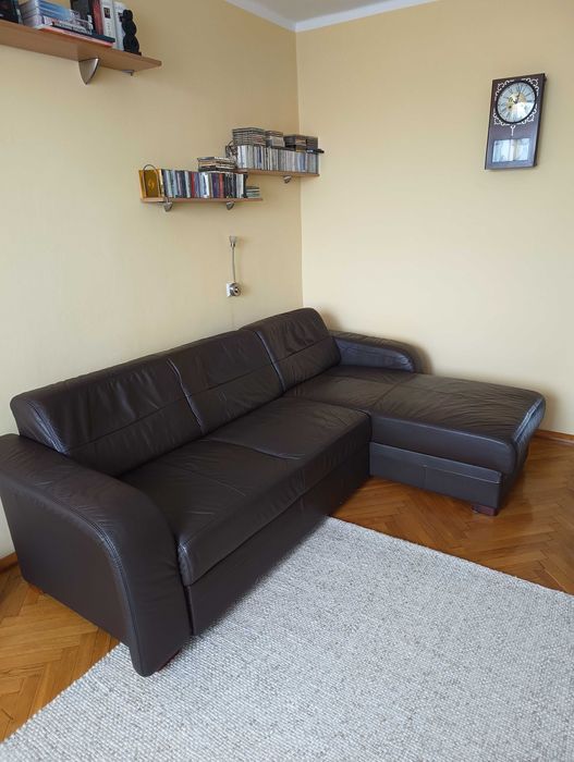 Kanapa narożna, skórzana, z funkcją spania