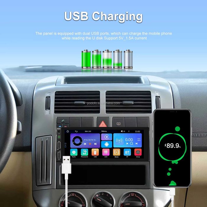 Rádio 1-Din 6.86" c/ Carplay/Android Auto, Bluetooth e GPS NOVO