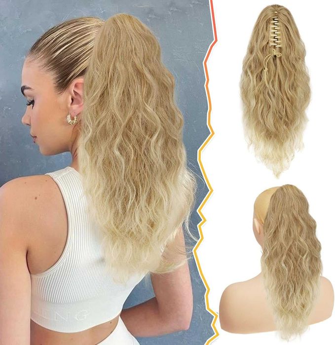 BARSDAR doczepiany kucyk 45cm blond falowane przedłużki syntetyczne