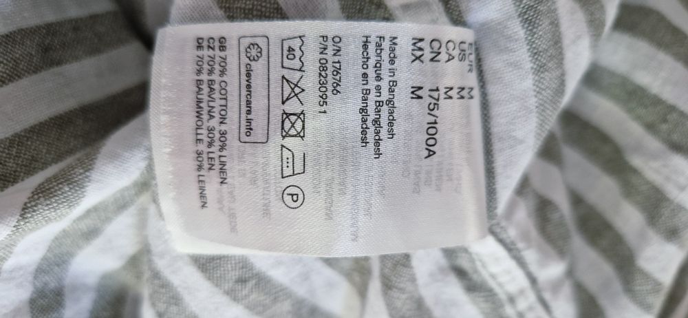 Biała miętowa koszula w paski z długim rękawem len bawełna H&M M L
