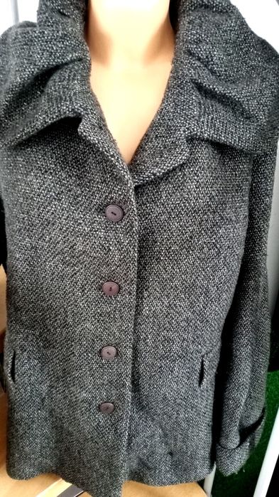 Płaszcz wełniany kurtka damska na guziki kołnierz szary melanż