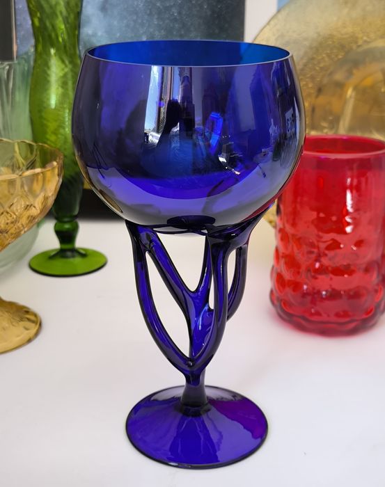 Kielich Krosno piękne stare kolorowe szkło