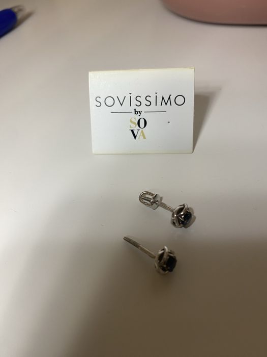 Пусети Sova, біле золото + сапфіри