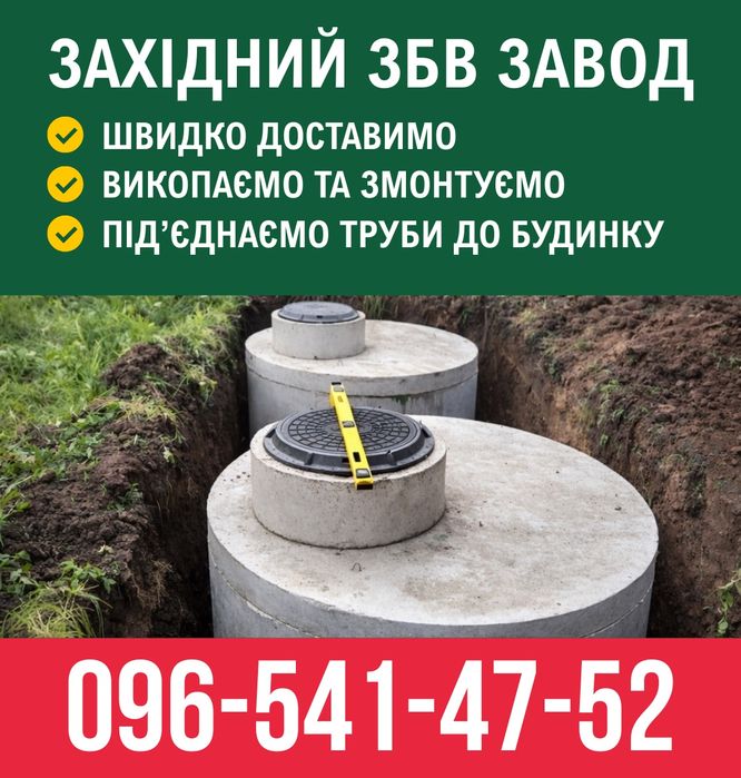 Септик, вигрібна яма. Каналізація з бетонних кілець. Від виробника.