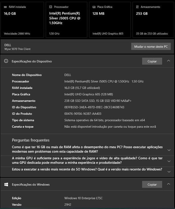 Dell Wyse 5070 + NVME 256 + 16GB DDR4