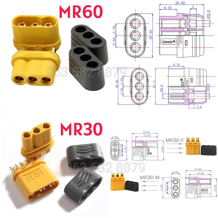 Роз'єми Amass XT30, XT60, XT90, MT60, MR30, MR60, XT60 XT60E-F, QS8 S+