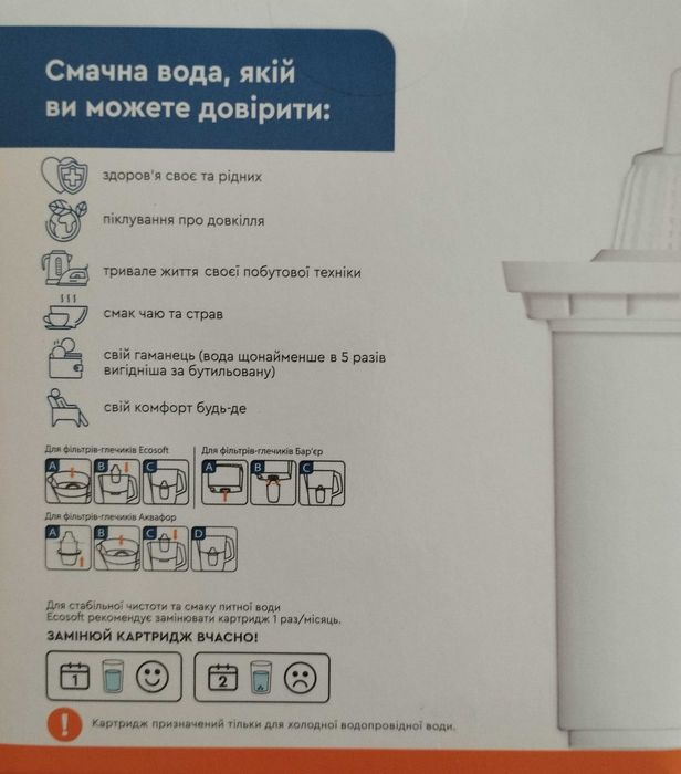 Універсальні картриджі ECOSOFT 4 шт для фільтрів-глечиків | Чиста вода щодня