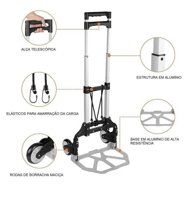 Carrinho Dobrável para Carga em Alumínio Globalmix GT080, Novo