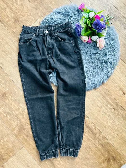 Czarne spodnie wiosenne baggy jogger s 36 ściągacze gumki