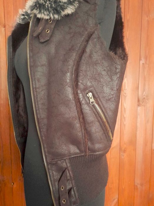 kamizelka kożuchowa, bezrękawnik kożuchowy brązowy, bay