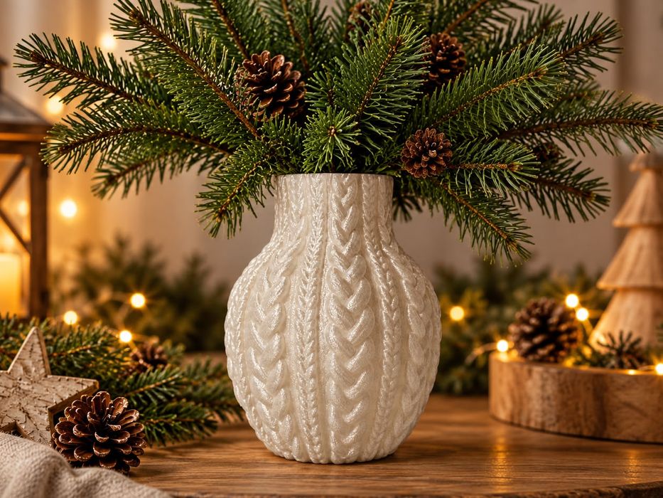 Vaso decorativo em estilo tricô e crochê