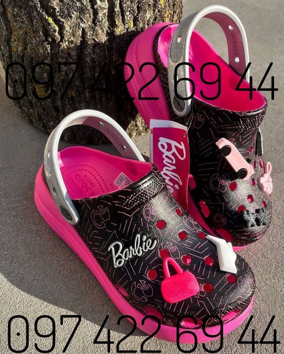Жіночі Crocs на Платформі Classic Crush Barbie Black Крокси Сабо
